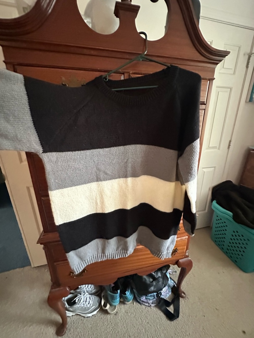 Striped Knit Sweater in Black, Gray & Cream